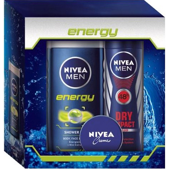 Nivea Men Energy antiperspirant sprej 150 ml + Energy sprchový gel 250 ml + krém 30 ml kosmetická sada