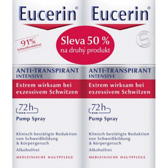Eucerin 72h intenzivní antiperspirant dlouhodobá ochrana proti nadměrnému pocení pro citlivou pokožku 2 x 30 ml, rozprašovač duopack