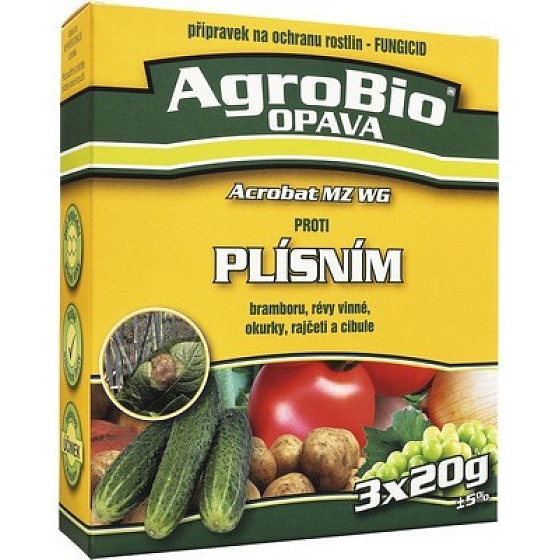 AgroBio Acrobat MZ WG přípravek proti plísním v bramborách, révě, okurkách, rajčatech a cibuli fungicid - přípravek na ochranu rostlin 3 x 20 g O064602A 10/2022