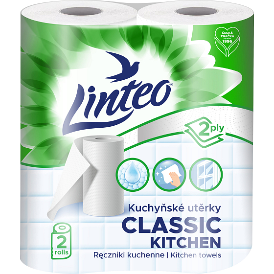 Linteo Classic 2vrstvé kuchyňské papírové utěrky, 2× 9,3 m, 2 role