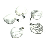 Magnezit / Howlit bílý Srdce přívěsek přírodní kámen 20 mm, očistný kámen