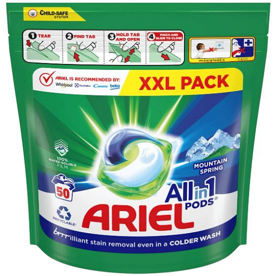 Ariel All in1 Pods Mountain Spring gelové kapsle univerzální 50 kusů