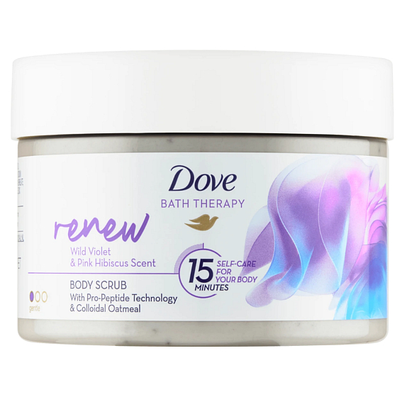 Dove Renew tělový peeling s vůní fialky a růžového ibišku 295 ml