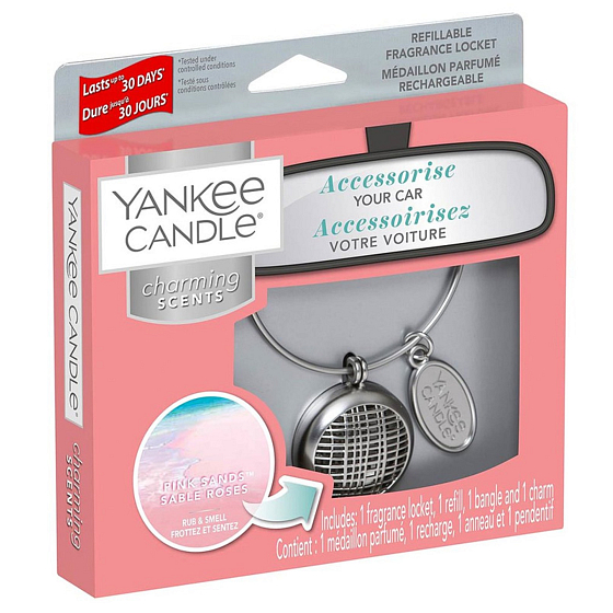 Yankee Candle Pink Sands - Růžové písky vůně do auta kovová stříbrná visačka Charming Scents set Linear 13 x 15 cm, 90 g