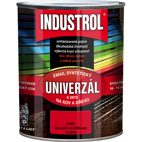 Industrol S2013 univerzál lesk vrchní barva na kov a dřevo, 8191 tmavá červeň rumělka, 600 ml