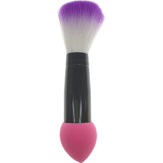 Kosmetický štětec s pěnovou houbičkou oboustranný bílo-fialový vlas 11,5 cm