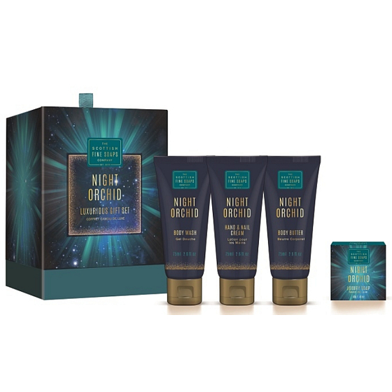 Scottish Fine Soaps Noční Orchidej tělové máslo 75 ml + krém na ruce a nehty 75 ml + mycí gel 75 ml + jemné mýdlo 40 g, luxusní kosmetická sada