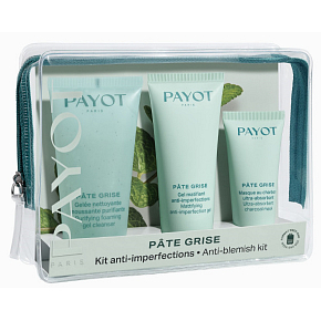 Payot Pate Grise Nettoayante pěnící gel 50 ml + Gel Matifiant Anti-imperfections denní zmatňující gel 30 ml + Charbon Masque absorpční matující černá maska 15 ml, kosmetická sada pro smíšenou až mastnou pleť
