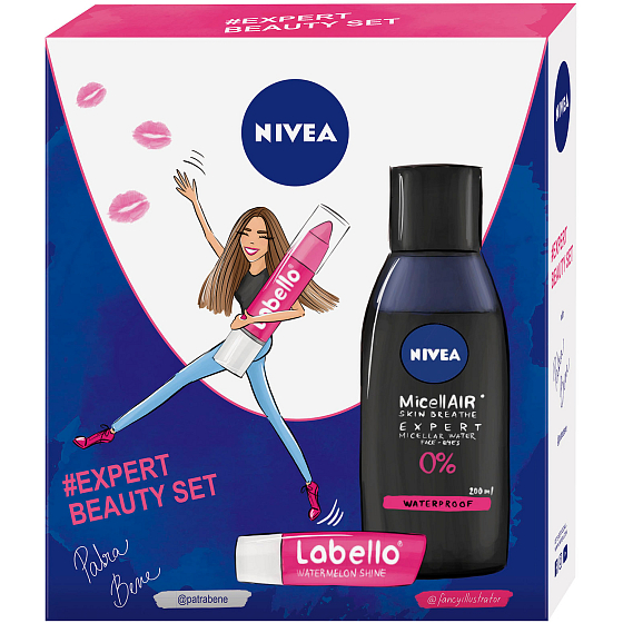 Nivea Expert Beauty MicellAir micelarní voda pro ženy 200 ml + Labello Pink balzám na rty v tužce 3 g + Labello Watermelon balzám na rty 4,8 g, kosmetická sada