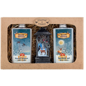Bohemia Gifts Veselé Vánoce sprchový gel 200 ml + vlasový šampon 200 ml + Lucerna, kosmetická sada