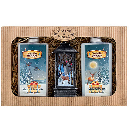 Bohemia Gifts Veselé Vánoce sprchový gel 200 ml + vlasový šampon 200 ml + Lucerna, kosmetická sada