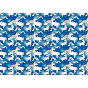 Ditipo Dárkový balicí papír 70 x 100 cm Modrý s jednorožcem 2 archy