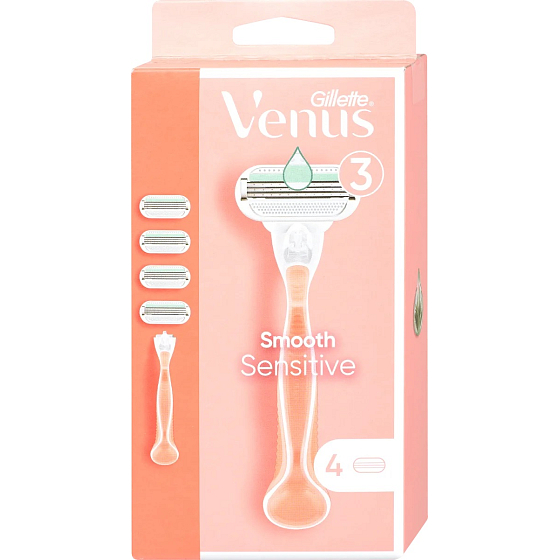 Gillette Venus Smooth Sensitive holicí strojek se 3 břity + náhradní hlavice 4 kusy pro ženy