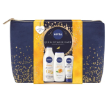 Nivea Q10 & Vitamin Care Firming zpevňující tělové mléko 400 ml + Nivea Apricot sprchový gel 250 ml + Nivea Anti Age Q10 krém na ruce 100 ml + kosmetická etue, kosmetická sada pro ženy