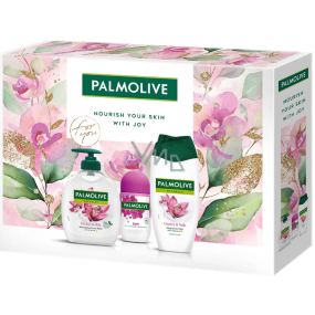 Palmolive Naturals Orchid & Milk sprchový gel 250 ml + Naturals Orchid & Milk tekuté mýdlo 300 ml + Luxurious Soft antiperspirant roll-on 50 ml, kosmetická sada pro ženy