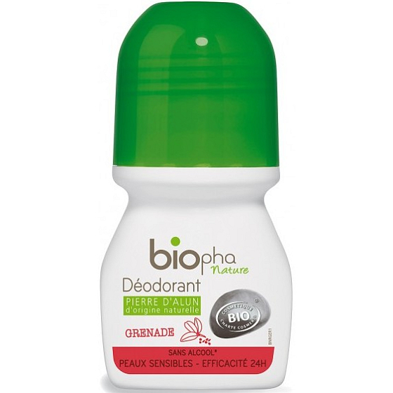 BioPha Granátové jablko kuličkový deodorant bez alkoholu, soli, hliníku pro citlivou pokožku v biokvalitě roll-on pro ženy 50 ml