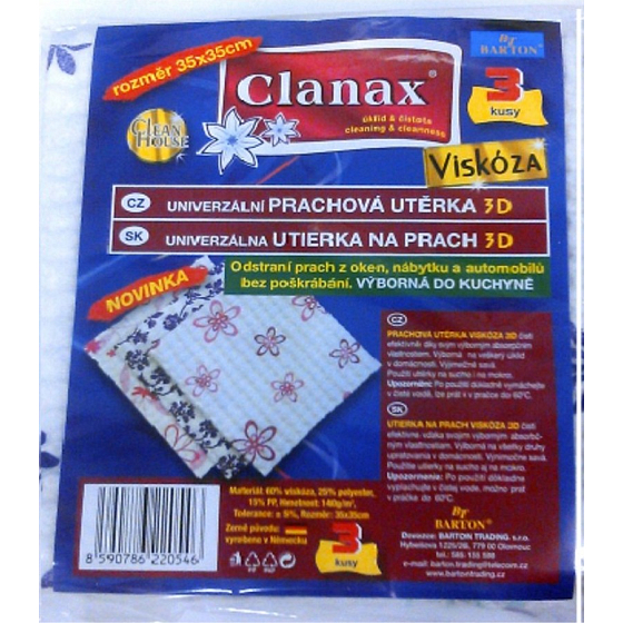 Clanax Univerzální prachová utěrka 3D viskóza netkaná Vzor květiny 35 x 35 cm 3 kusy