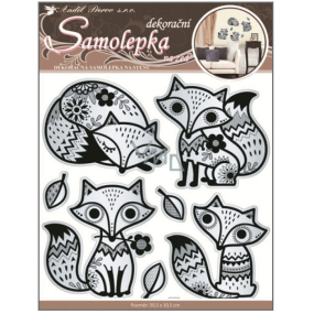Samolepky na zeď lišky se zrcadlovým efektem a černou glitrovou konturou 30,5 x 30,5 cm