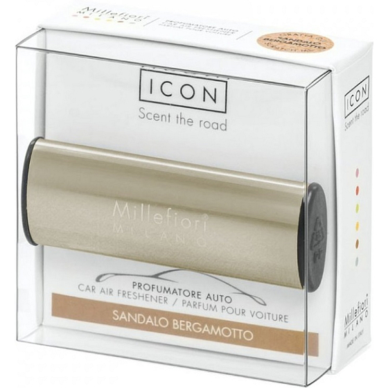 Millefiori Milano Icon Sandalo Bergamotto - Santálové dřevo a Bergamot vůně do auta Metallo bronzová lesk voní až 2 měsíce 47 g