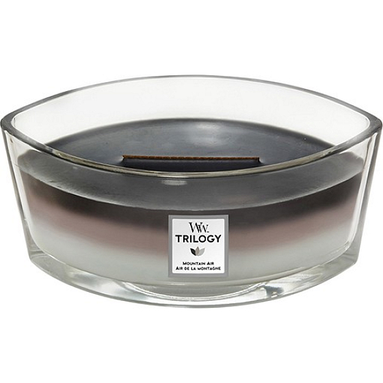 WoodWick Trilogy Mountain Air - Horský vzduch vonná svíčka s dřevěným širokým knotem a víčkem sklo loď 453 g