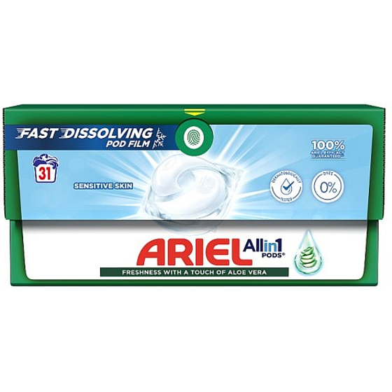 Ariel All in 1 Pods Sensitive Skin gelové kapsle pro citlivou pokožku 31 kusů
