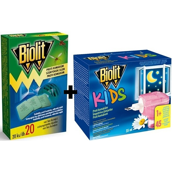 Biolit Kids Elektrický odpařovač s tekutou náplní proti komárům 45 nocí 35 ml + Biolit Polštářky do elektrického odpuzovače komárů náplň 20 kusů