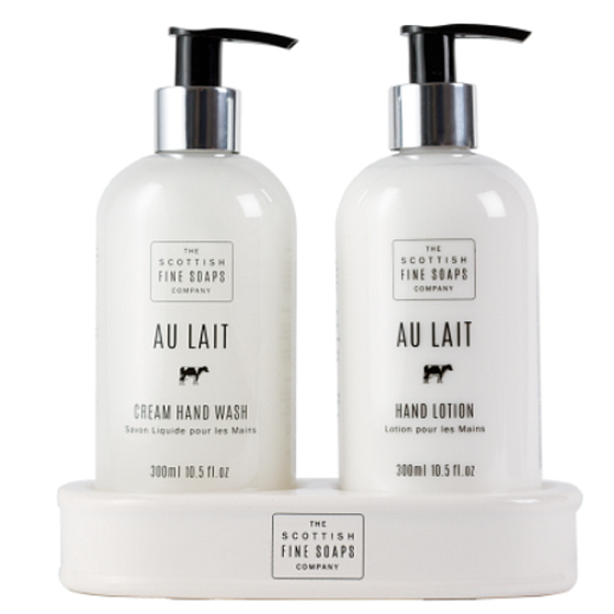 Scottish Fine Soaps Au Lait tekuté mýdlo dávkovač 300 ml + mléko na ruce dávkovač 300 ml, duo set
