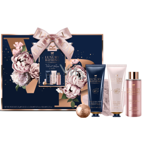 Grace Cole Velvet Rose & Peony krém na ruce a nehty 50 ml + tělový krém 50 ml + mycí gel 100 ml + šumivá koule do koupele 50 g + mycí houba, kosmetická sada pro ženy