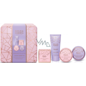 Baylis & Harding Jojoba, Vanilka a Mandle sprchový krém 50 ml + krém na ruce 50 ml + tuhé mýdlo 50 g + tělové máslo 50 ml + plechová dóza, kosmetická sada pro ženy