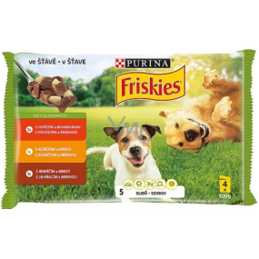 Purina Friskies hovězí, kuře, jehně s mrkví ve šťávě kompletní krmivo pro psy kapsička 4 x 100 g