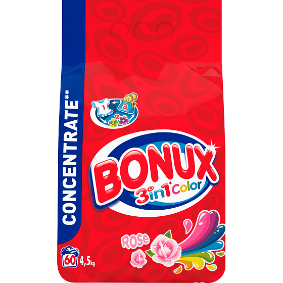 Bonux Color Rose 3v1 prací prášek na barevné prádlo 60 dávek 4,5 kg