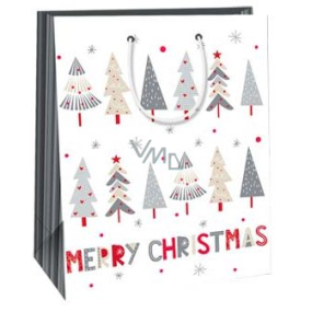 Ditipo Dárková papírová taška 26,4 x 13,6 x 32,7 cm bílá stromečky Merry Christmas AB