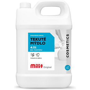 Milit tekuté mýdlo bez parfému s antibakteriální přísadou, 5 l Milit tekuté mýdlo bez parfému s antibakteriální přísadou, 5 l