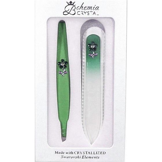 Bohemia Crystal Swarovski Pilník skleněný 9 cm + pinzeta 9,5 cm, dárková sada 1 kus