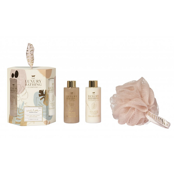 Grace Cole Vanilka sprchový gel 100 ml + tělové mléko 100 ml + koupelová houba, kosmetická sada pro ženy