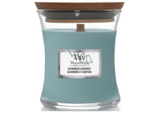 WoodWick Evergreen Cashmere - Kašmír a lesní jehličnany vonná svíčka s dřevěným knotem a víčkem sklo malá 85 g