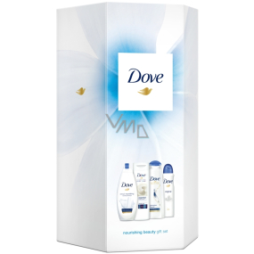Dove Nourishing Deeply sprchový gel 250 ml + Original antiperspirant deodorant sprej pro ženy 150 ml + Nourishing Body Care Essential tělové mléko 250 ml + Intensive Repair šampon 250 ml, kosmetická sada