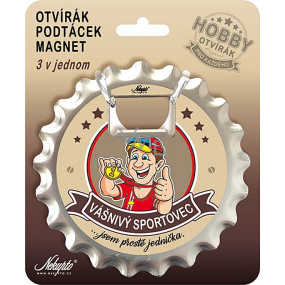 Nekupto Hobby 3v1 otvírák, podtácek, magnet Vášnivý sportovec 10 cm