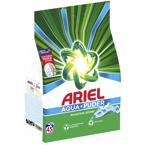 Ariel Aquapuder Mountain Spring prací prášek pro čisté a voňavé prádlo bez skvrn 45 dávek 2,925 kg