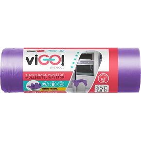 viGO voňavé pytle na odpad s uchy, levandule, 10 µ, 60 × 72 cm, 60 l, 18 ks viGO voňavé pytle na odpad s uchy, levandule, 10 µ, 60 × 72 cm, 60 l, 18 ks
