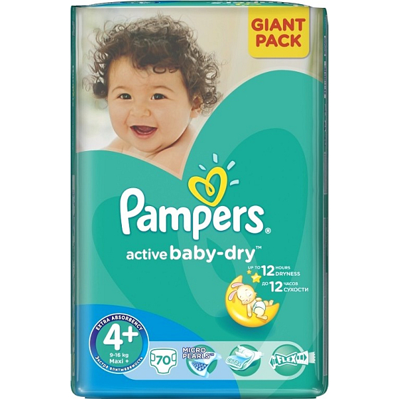 Pampers Active Baby Dry 4+ Maxi Plus 9-16 kg plenkové kalhotky 70 kusů