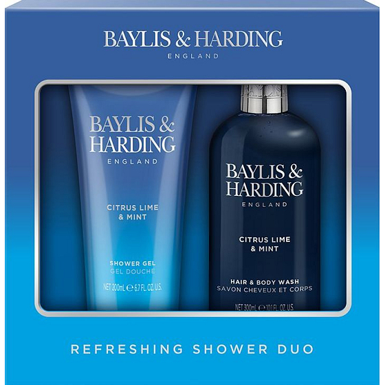 Baylis & Harding Men Citrusová Limetka a Máta mycí gel na tělo a vlasy 300 ml + sprchový gel 200 ml, kosmetická sada pro muže