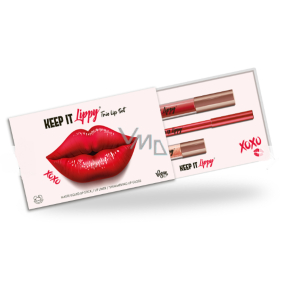 Keep it Lippy Trio Lip Set Red matná rtěnka 3,5 ml + tužka na rty 0,2 g + třpytivý lesk na rty 1,9 ml, kosmetická sada pro ženy