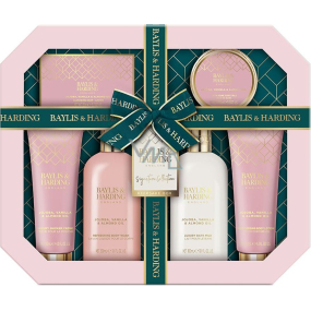 Baylis & Harding Jojoba, Vanilka & Mandlový olej mycí gel 300 ml + mléko do koupele 300 ml + toaletní mýdlo 150 g + sprchový krém 130 ml + tělové mléko 130 ml + sůl do koupele 100 g, kosmetická sada pro ženy