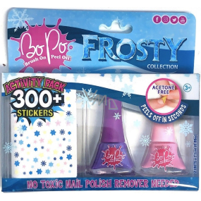 Bo-Po Frosty lak na nehty slupovací fialový 2,5 ml + lak na nehty slupovací růžový 2,5 ml + nálepky na nehty, kosmetická sada pro děti