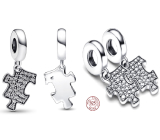 Charm Sterlingové stříbro 925 Třpytivý dílek puzzle, přívěsek na náramek přátelství