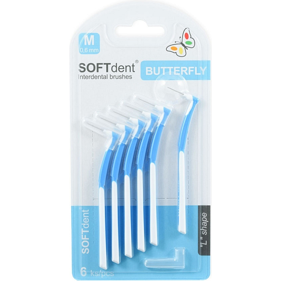 SOFTdent zahnuté mezizubní kartáčky M 0,6 mm, 6 ks
