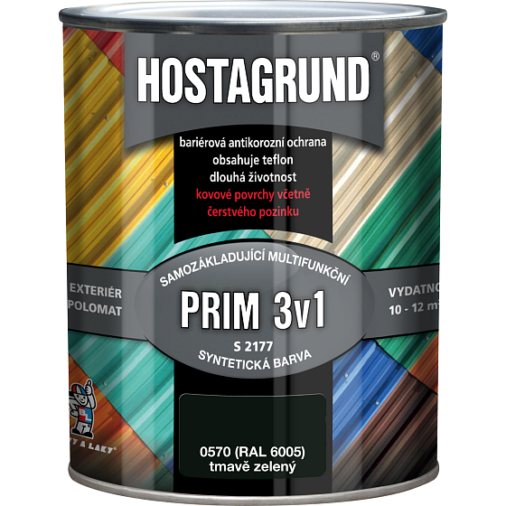 Hostagrund Prim 3v1 S2177 základní i vrchní barva na kov, 0155 antracit, 600 ml