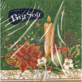 Big Soft Papírové ubrousky 2 vrstvé 33 x 33 cm 20 kusů Vánoční Svíčka a hvězda zelené