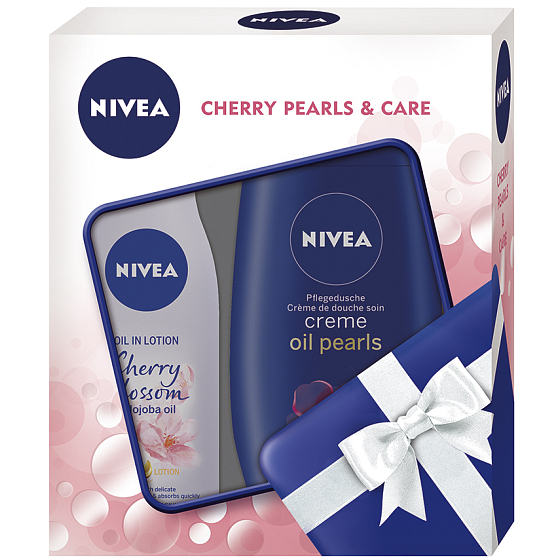Nivea Jojoba Oil tělové mléko 200 ml + Creme Oil Pearls Cherry Blossom sprchový gel 250 ml, kosmetická sada